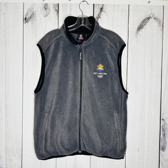 Vintage Marker Salt Lake 2002 Winter Olympics Sz M Mock Neck Fleece Vest Gray - Picture 1 of 8